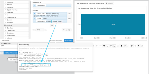 Current user variable in query